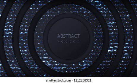 Layers of black cut paper. Some gray rings with sparks. Cover layout or banner. Vector modern background for sale.
