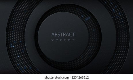 Layers of black cut paper. Some gray rings with sparks. Cover layout or banner. Vector modern background for sale.