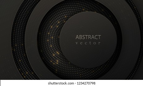 Layers of black cut paper. Some gray rings with sparks. Cover layout or banner. Vector modern background for sale.