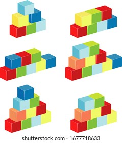 Layers of blocks in different colors on white background illustration