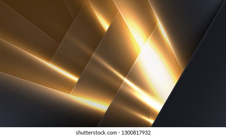 Layers of carbon triangles. Layout blank or card. Vector techno background from sheets of metal. Geometric shapes from cut paper. Shine lines and rays