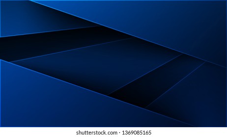 Capas de triángulos de carbono. Diseño en blanco o tarjeta. Fondo vectorial tecno de hojas de metal azul. Formas geométricas de papel cortado. Líneas y rayos brillantes 