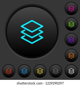 Layers dark push buttons with vivid color icons on dark grey background