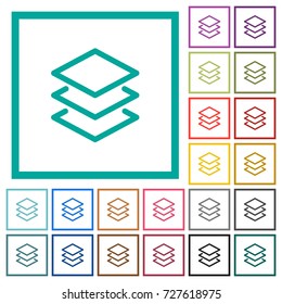 Layers flat color icons with quadrant frames on white background