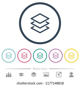 Layers flat color icons in round outlines. 6 bonus icons included.