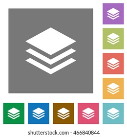 Layers flat icon set on color square background.