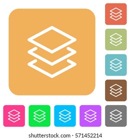Layers flat icons on rounded square vivid color backgrounds.
