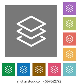 Layers flat icons on simple color square backgrounds