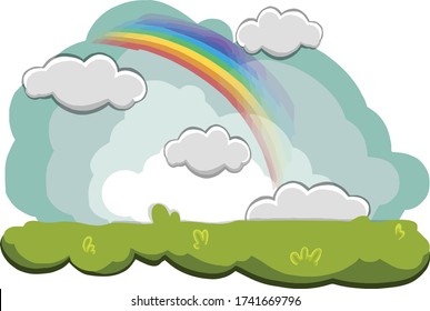 Capas de flores sobre los vastos prados bajo un arcoiris en un día soleado