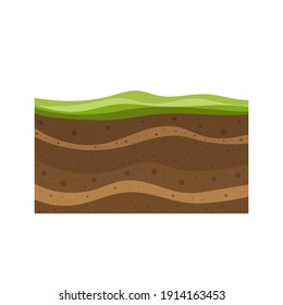 layers of grass with underground layers of earth, cut of soil profile with a grass, layers of the earth, clay and stones, structure of soil layers diagram vector illustration