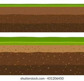 Layers of grass with Underground layers of earth, seamless ground