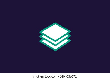 Layers icon. Green and white  flat design dark
