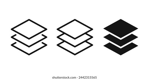 Ebenensymbol. Ebenenlinien-Vektor-Symbolsatz. Layout-Zeichen. Layout-Symbol