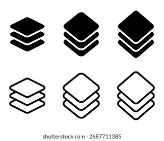 Ícone Camadas. Ícone de camada, camadas empilhadas, exibição isométrica, linhas limpas, superfícies suaves, resumo. Ilustração simples de vetor. 