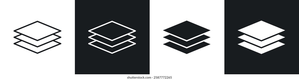 Layers icon set black and white colors. Graphic Vector icons pack