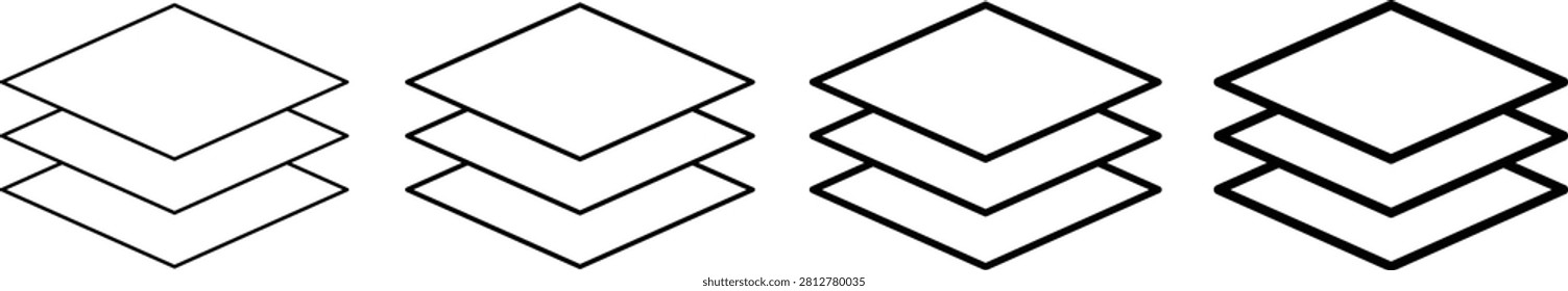 Layers icon set. data organization concepts. architecture concepts and data hierarchy visuals. level structure height floor sign.
