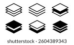Layers icon set. Layer 1, 2, 3, 4, 5, 6, 7, 8, 9, 10. Logo layers, levels, tiers, sheets icons. Fabric floor layers symbol absorbent of material stack vector. Surface levels technology for business.