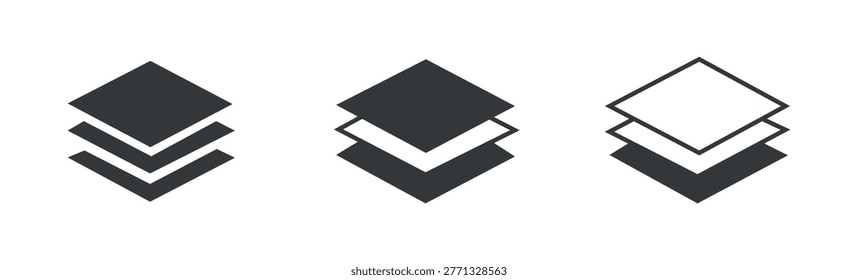 Layers icon set. Layer 1, 2, 3, 4, 5, 6, 7, 8, 9, 10. Logo layers, levels, tiers, sheets icons. Fabric floor layers symbol absorbent of material stack vector. Surface levels technology for business.