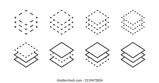 Layers icon set. Layer vector icon collection. Line layer icons. Vector line set. EPS 10