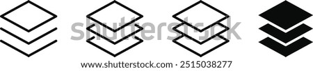 Layers icon set. Logos of paper layers line and levels, tiers for web. Fabric floor layers. Symbols of material stack. Surface levels pictogram, technology for business. Triple Layer Protection Symbol