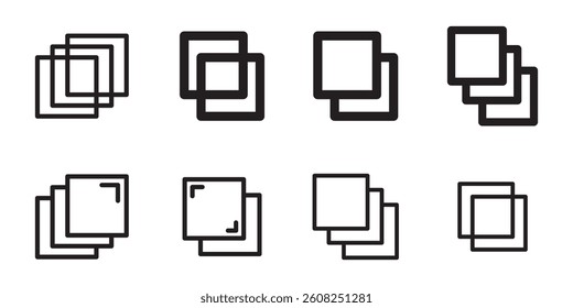Layers icon set. multiple fabric material levels vector symbol. 3 fiber layers sign in black filled and outlined style.
