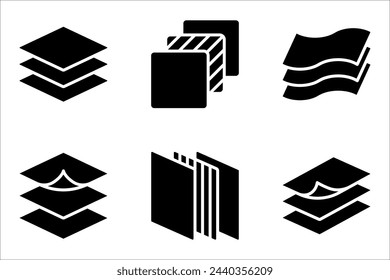 Layers icon set, Three levels stacked, vector illustration on white background