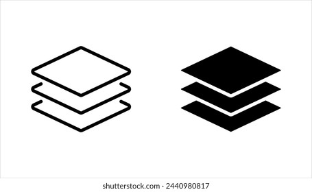 Conjunto de iconos de capas, tres niveles apilados, ilustración vectorial sobre fondo blanco