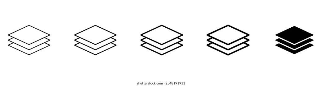 ícone de camadas Conjunto de logotipo de linha fina simples