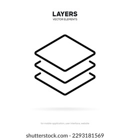 Layers icon, Three levels stacked on white background. Layer symbol for UI UX, website or mobile app icon.