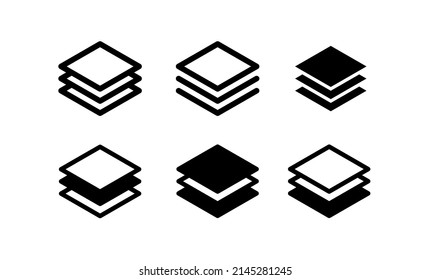 Layers icons collection. Icon of multiple layers in a composition. Isolated vector illustration on a white background. - Shutterstock ID 2145281245