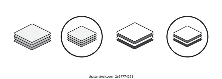  Layers icons collection. Icon of multiple layers in a composition. Isolated vector illustration on a white background.