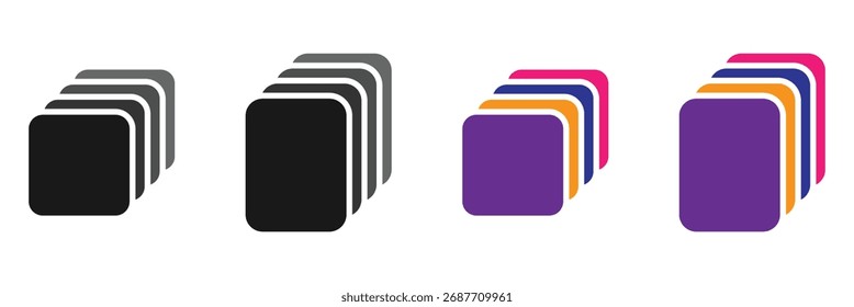 Colección de iconos de capas. Icono de múltiples capas en una composición. Iconos de capas en estilo de trazo plano y delgado. Ilustración vectorial aislada sobre fondo transparente.