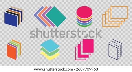 Layers icons collection. Icon of multiple layers in a composition. Layers icons in flat and thin stroke style. Isolated vector illustration on transparent background.