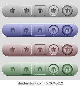 Layers icons on rounded horizontal menu bars in different colors and button styles