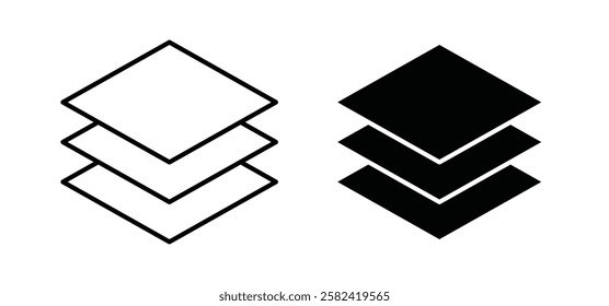 Layers icons pack vectors in black flat and strokes