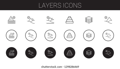 layers icons set. Collection of layers with pyramid. Editable and scalable layers icons.