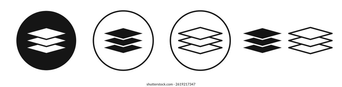 Layers icons set in solid black and stroke line style