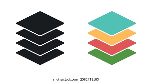 Layers icons set vectors black and colored style