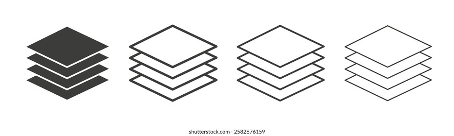 Layers icons set vectors graphic designs