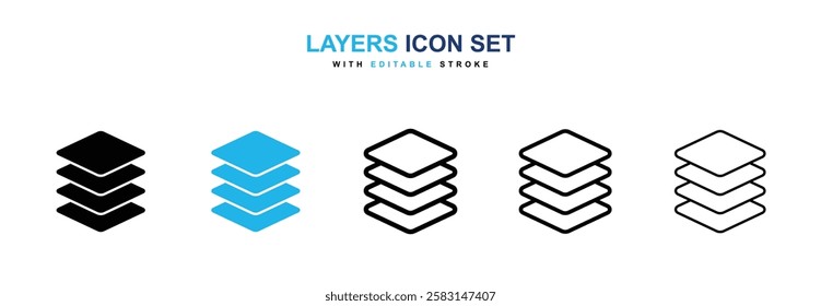 Layers icons vector collection in black and blue colors on white background