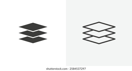 Layers icons vectors illustrations in black fill and liner versions