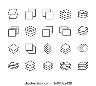 Layers line icons set. Stroke vector elements for trendy design. Simple pictograms for mobile concept and web apps. Vector line icons isolated on a white background. 