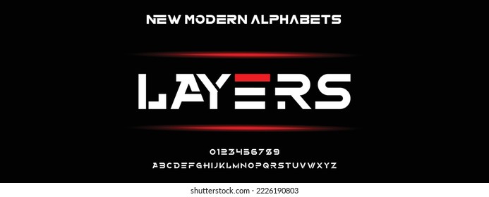 LAYERS Modern Bold Font. Regular Italic Number Typography urban style alphabet fonts for fashion, sport, technology, digital, movie, logo design, vector illustration