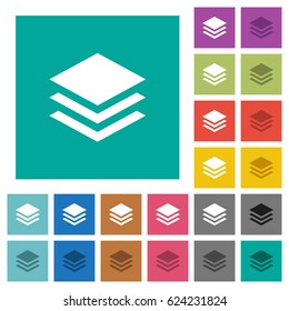 Layers multi colored flat icons on plain square backgrounds. Included white and darker icon variations for hover or active effects.