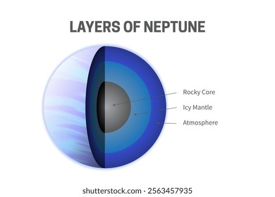 Layers of Neptune - Rocky Core, Icy Mantle and Atmosphere Infographic Illustration