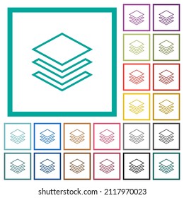 Layers outline flat color icons with quadrant frames on white background