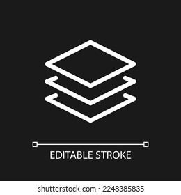 Layers panel pixel perfect white linear ui icon for dark theme. Separate elements. Retouch. Vector line pictogram. Isolated user interface symbol for night mode. Editable stroke. Arial font used