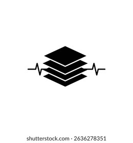 Layers with pulse line symbolizing data flow and electronic signals