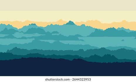 Layers show abstract hazy mountain range skyline background graphic