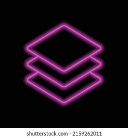 Layers simple icon vector. Flat design. Purple neon style on black background.ai